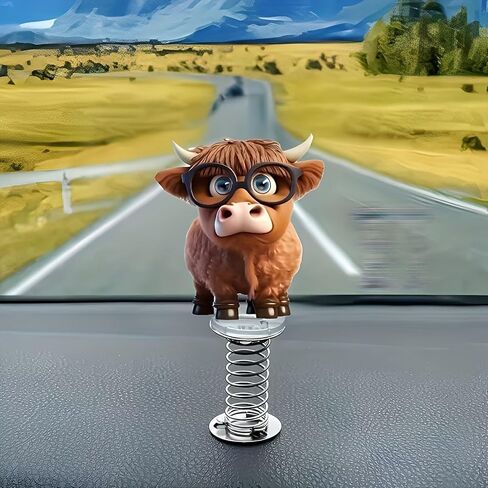 Acrylic Car Accessories and Home Decoration Creative Shaking Spring Highland Cow Design, Suitable for Car, Home Furnishings, Desk and Bicycle, Ideal Christmas Gift for Friends & Family in Saudi Arabia