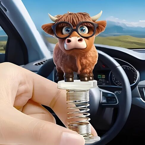 Acrylic Car Accessories and Home Decoration Creative Shaking Spring Highland Cow Design, Suitable for Car, Home Furnishings, Desk and Bicycle, Ideal Christmas Gift for Friends & Family in Saudi Arabia