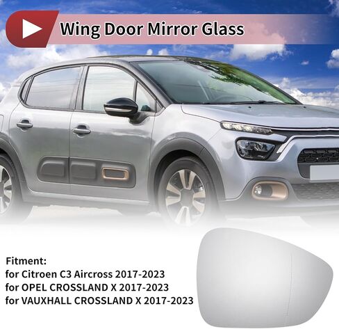 Motoforti 1 Pc Right Side Wing Mirror Glass Hyperbolic Curvature for Citroen C3 Aircross 2017-2023 in Saudi Arabia