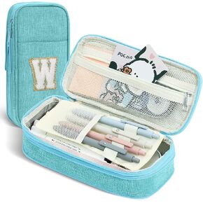 Pencil Bag, Pencil Case for Girls Women, Preppy Pencil Case, Large Initial Pencil Pouch with Zipper, Back to School Supplies, Aesthetic Pen Case Box for Kids Teen Girls - A(Pink) in Saudi Arabia