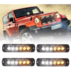 أضواء ستروب LED بيضاء كهرمانية، شريط ضوء فلاش للطوارئ لشاحنة السيارة 12 فولت وامض LED فلوش جبل LED ضوء تحذير للسيارات والشاحنات (4 قطع أبيض كهرماني) in Kuwait
