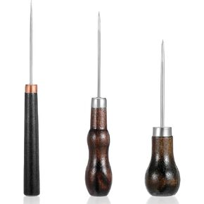 مجموعة أدوات 3 قطع، إبرة من الفولاذ المقاوم للصدأ للخياطة السريعة مع مقبض من خشب الزان، تصميم نحيف للخياطة واللحف واللكم الجلدي وإصلاح الحرف اليدوية ووضع العلامات، بني in Kuwait