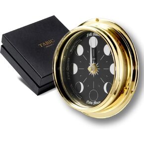 Tabic Traditional Northern Hemisphere Solid Brass Moon Phase Clock - Handcrafted in England, Heavy Brass Case (1/2kg), 6x2 Inches - Elegant Celestial Elegance and Lunar Phase Accuracy in Kuwait