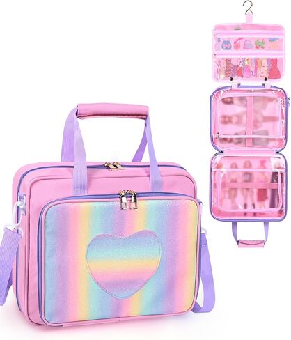 حقيبة حمل لجميع دمى LOL Surprise، حقيبة تنظيم تخزين وردية متوافقة مع دمى باربي مقاس 12 بوصة، قابلة للحمل مع مقبض وحزام كتف للدمى والملابس (الحقيبة فقط) in Kuwait