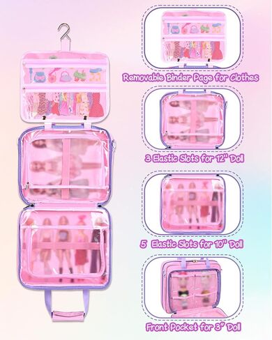 Carrying Case for LOL Surprise Dolls All, Pink Storage Organizer Bag Compatible with Barbie Dolls 12-inch, Portable with Handle & Shoulder Strap for Dolls and Clothes (Bag Only) in Saudi Arabia