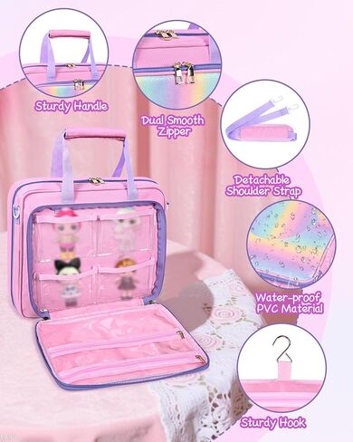 Carrying Case for LOL Surprise Dolls All, Pink Storage Organizer Bag Compatible with Barbie Dolls 12-inch, Portable with Handle & Shoulder Strap for Dolls and Clothes (Bag Only) in Saudi Arabia