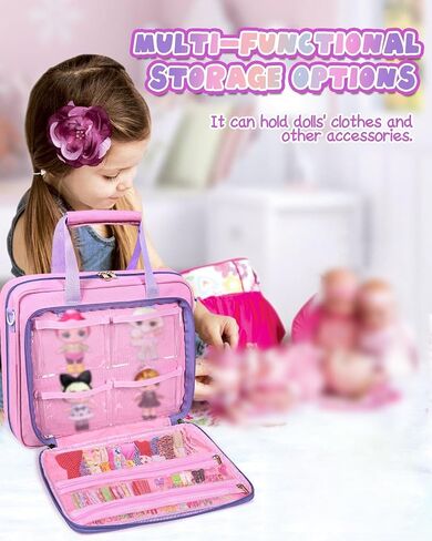 Carrying Case for LOL Surprise Dolls All, Pink Storage Organizer Bag Compatible with Barbie Dolls 12-inch, Portable with Handle & Shoulder Strap for Dolls and Clothes (Bag Only) in Saudi Arabia