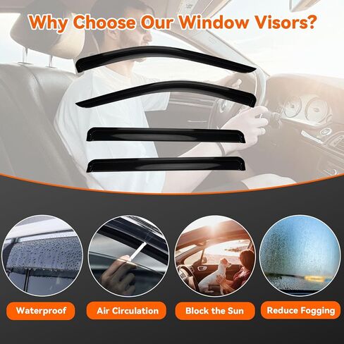 2pcs Out-Channel Smoke Tint Rain Guard compatible with compatible with 1994-2004 Mustang 2-Door Coupe Tape-On Vent Deflector Window Visors Car Accessories 2003 2002 2001 2000 in Saudi Arabia