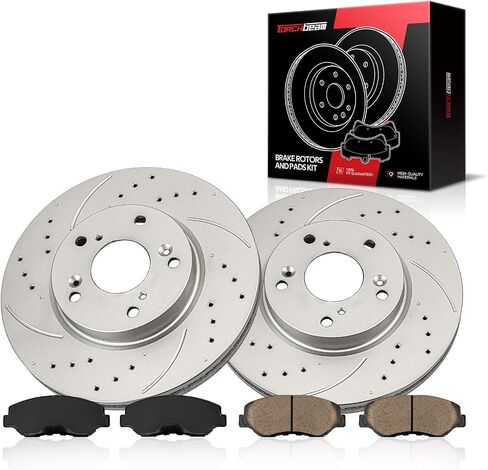 Torchbeam Front Brake Kit, 11.1" Drilled and Slotted Brake Rotors Ceramic Brake Pads Compatible for 2003-2010 Honda Accord 2.4L in Saudi Arabia