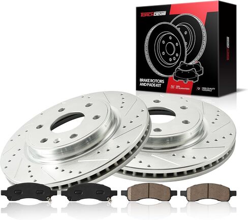 Torchbeam Front Brake Kit, 12.79" Drilled and Slotted Brake Rotors Ceramic Brake Pads Compatible for 2009-2017 Chevrolet Traverse, 2007-2016 GMC Acadia,2008-2017 Buick Enclave,2007-2010 Saturn Outlook in Saudi Arabia