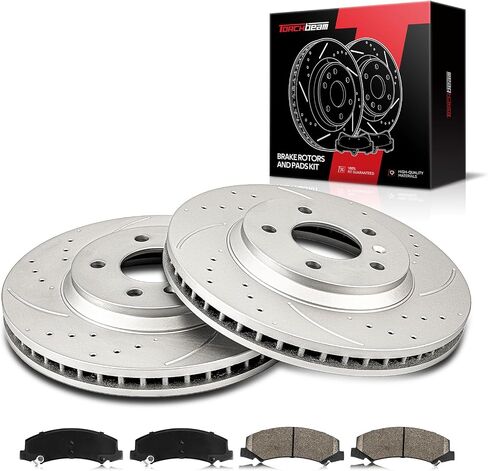 Torchbeam Front Brake Kit, 11.92" Drilled and Slotted Brake Rotors Ceramic Brake Pads Compatible for 2006-2011 Chevrolet Impala, 2012-2013 Chevrolet Impala 3.6L, 2006-2008 Buick Lucerne 3.8L in Saudi Arabia