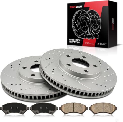 Torchbeam Front Brake Kit, 11.91" Drilled and Slotted Brake Rotors Ceramic Brake Pads Compatible for 2000-2005 Buick LeSabre, 2000-2005 Chevrolet Impala, 1997-2005 Cadillac DeVille 4.6L in Saudi Arabia
