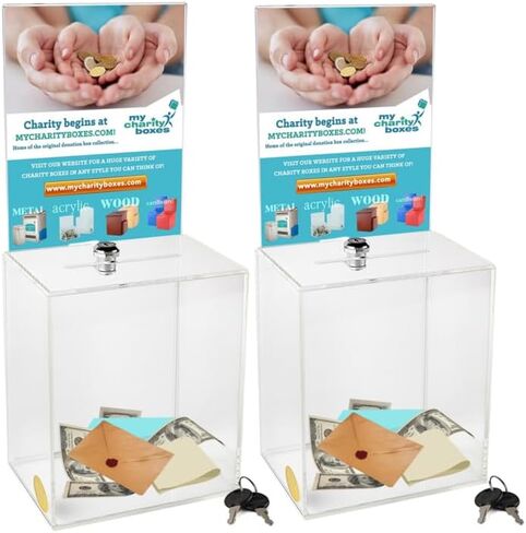 Acrylic Raffle Box with Lock and Sign Holder, Charity Donation And Ballot Box, Suggestion Box - Plastic Comment Box - Plexiglass Collection Box - Complaint Box with Slot - (Clear Box 6.25" X 6.25") in Saudi Arabia