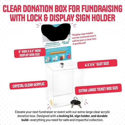 Acrylic Raffle Box with Lock and Sign Holder, Charity Donation And Ballot Box, Suggestion Box - Plastic Comment Box - Plexiglass Collection Box - Complaint Box with Slot - (Clear Box 6.25" X 6.25") in Saudi Arabia