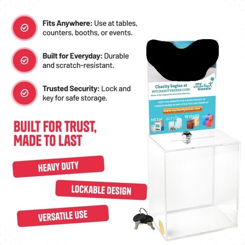 Acrylic Raffle Box with Lock and Sign Holder, Charity Donation And Ballot Box, Suggestion Box - Plastic Comment Box - Plexiglass Collection Box - Complaint Box with Slot - (Clear Box 6.25" X 6.25") in Saudi Arabia