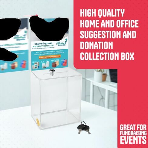 Acrylic Raffle Box with Lock and Sign Holder, Charity Donation And Ballot Box, Suggestion Box - Plastic Comment Box - Plexiglass Collection Box - Complaint Box with Slot - (Clear Box 6.25" X 6.25") in Saudi Arabia