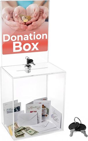 Acrylic Raffle Box with Lock and Sign Holder, Charity Donation And Ballot Box, Suggestion Box - Plastic Comment Box - Plexiglass Collection Box - Complaint Box with Slot - (Clear Box 6.25" X 6.25") in Saudi Arabia