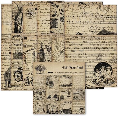 Scrapbook Paper Pad 6x6, Assorted Pattern Decoupage Cardstock , Single-Sided Vintage Scrapbooking DIY Decorative Cardmaking Supplies, 12pcs Junk Journaling Craft in Saudi Arabia
