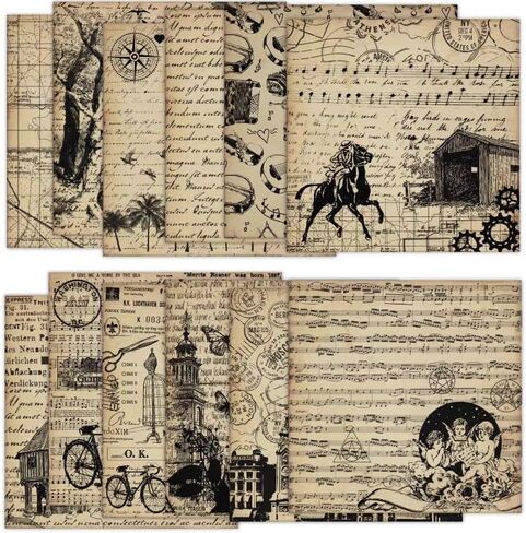 Scrapbook Paper Pad 6x6, Assorted Pattern Decoupage Cardstock , Single-Sided Vintage Scrapbooking DIY Decorative Cardmaking Supplies, 12pcs Junk Journaling Craft in Saudi Arabia