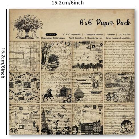 Scrapbook Paper Pad 6x6, Assorted Pattern Decoupage Cardstock , Single-Sided Vintage Scrapbooking DIY Decorative Cardmaking Supplies, 12pcs Junk Journaling Craft in Saudi Arabia