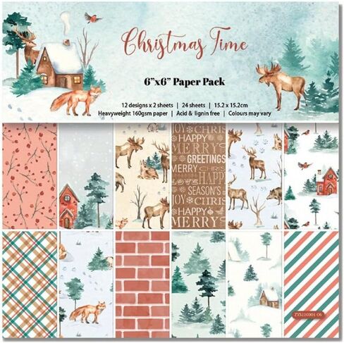 Christmas Time Scrapbooking Paper Pad, 24pcs Junk Journaling Craft Paper, Assorted Pattern Origami Cardstock Paper, Single-Sided Vintage Scrapbooking DIY Decorative Cardmaking in Saudi Arabia