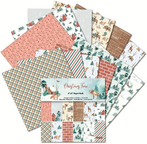 Christmas Time Scrapbooking Paper Pad, 24pcs Junk Journaling Craft Paper, Assorted Pattern Origami Cardstock Paper, Single-Sided Vintage Scrapbooking DIY Decorative Cardmaking in Saudi Arabia