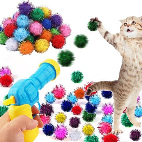 Cat Toy Gun Launcher，2PCS Cat Ball Launcher +106 Pcs Cat Toy Balls, Cat Fetch Toy Gun Shooter, Kitten Toys for Indoor, Plush Ball Shoot Gun for Kitty in Saudi Arabia