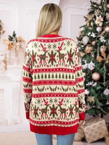 QLIPIN Christmas Cardigan Sweaters for Women Oversized Ugly Christmas Sweater Xmas Holiday Open Front Knit Outerwear in Saudi Arabia