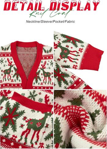 QLIPIN Christmas Cardigan Sweaters for Women Oversized Ugly Christmas Sweater Xmas Holiday Open Front Knit Outerwear in Saudi Arabia