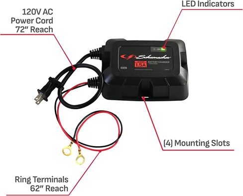 Schumacher SC1587 1.5A 6V/12V On-Board Battery Charger and Maintainer – Fully Automatic – Mounts Under Hood in Kuwait