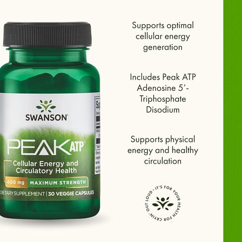 Swanson Maximum Strength Peak ATP-Natural Supplement Promoting Cellular Energy Support-Supports Physical Performance and Promotes Healthy Blood Flow Support-(30 Veggie Capsules, 400mg Each) 1 Pack in Saudi Arabia