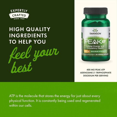 Swanson Maximum Strength Peak ATP-Natural Supplement Promoting Cellular Energy Support-Supports Physical Performance and Promotes Healthy Blood Flow Support-(30 Veggie Capsules, 400mg Each) 1 Pack in Saudi Arabia