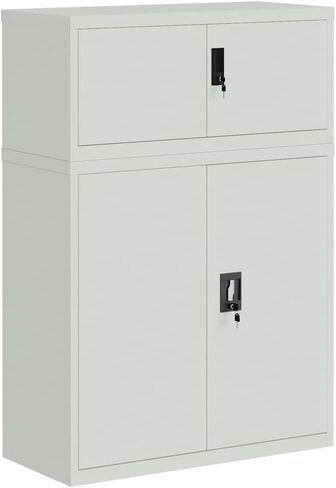 Light Grey Powder-Coated Steel Large File Cabinet with Adjustable Shelves and Secure Locking System for Organized Storage in Office or Home Workspace, Durable Metal Furniture in Saudi Arabia