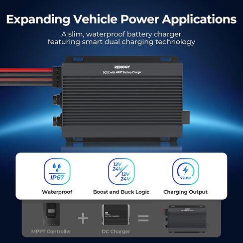DC to DC Charger with MPPT 12V/24V 50A 720W IP67 Waterproof Auto-Voltage Buck/Boost Charging for Lithium AGM Gel Batteries in RV Marine Off-Road in Kuwait