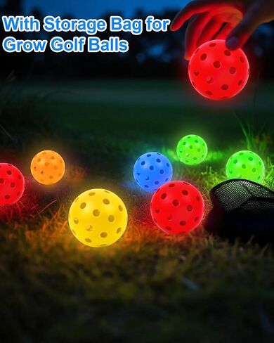 hotwind 6 حزمة يتوهج في الظلام الفناء الخلفي كرات الغولف 3 "كرات التدريب البديلة مع حقيبة التخزين متعة ليلة الغولف هدية للرجال النساء الأسرة في الهواء الطلق الطرف اللعب in Kuwait