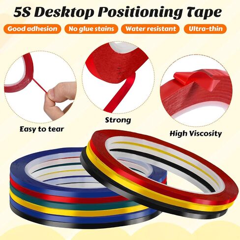 BESPORTBLE 10pcs Desktop Positioning Tape, Whiteboard Warning Tape, Seamless Warning Segment for Office Use, Assorted Colors, 3mm X 164ft (Each 2pcs Black Blue Green Yellow Red) in Saudi Arabia