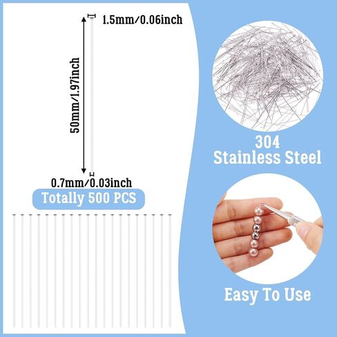 500Pcs Stainless Steel Flat Head Pins 50mm Metal Wire Needle Pins 1.9 Inch for Earring Pendant Jewelry Necklace Bracelet Making in Saudi Arabia
