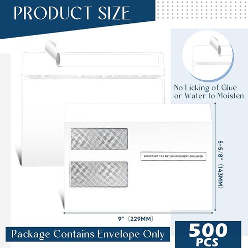 500 Pcs Tax Form Envelopes for 1099 MISC, 1099-R & DIV - INT Forms 2025 Double Window Tax Envelopes Security Tinted Self Sealed Envelopes Designed for Quickbooks or Tax Software 5 5/8 Inch x 9 Inch in Saudi Arabia