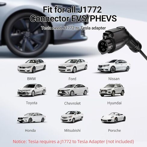 شاحن محمول من المستوى 1&2 - معتمد من ETL، 12/16 أمبير 110 فولت - 240 فولت مع كابل تمديد 25 قدم، قابس NEMA 6-20 ومحول NEMA 5-15، محطات شحن السيارات الكهربائية المحمولة لجميع سيارات SAE J1772 in Kuwait