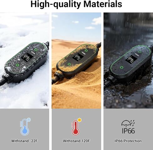 شاحن محمول من المستوى 1&2 - معتمد من ETL، 12/16 أمبير 110 فولت - 240 فولت مع كابل تمديد 25 قدم، قابس NEMA 6-20 ومحول NEMA 5-15، محطات شحن السيارات الكهربائية المحمولة لجميع سيارات SAE J1772 in Kuwait