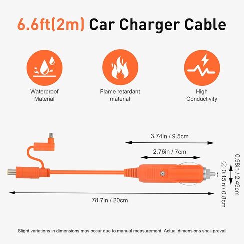 شاحن سيارة/كابل شحن تيار مستمر 12 فولت/24 فولت 15 أمبير لمحطات الطاقة المحمولة، 6.6 قدم 14AWG مع قابس ولاعة السجائر ونصائح DC7909/8020، متوافق مع جاكيري، بلوتي، أنكر، جريسيل، جول زيرو، وستنجهاوس in Kuwait