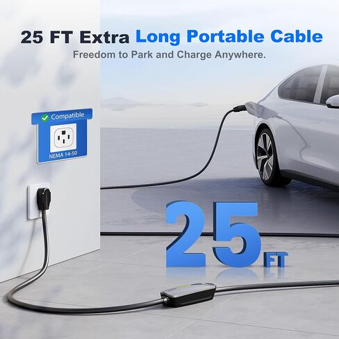 Level 2 EV Charger J1772 32Amp 220V-240V EVSE NEMA 14-50 Plug Home Portable EV Charger Level 2, 25ft Cable Electric Car Charging Station, Electric Vehicle Charging Stations Plug and Play FCC Certified in Saudi Arabia
