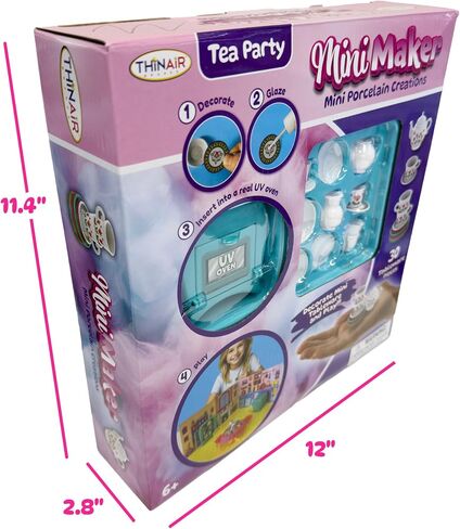 Mini Maker Tea Party Creations – Paint Your Own Tea Set with UV Oven – DIY Ceramic-Like Craft Kit for Girls – Decorate 30 Tableware Pieces, Decals & Glaze – Ages 6+ in Saudi Arabia