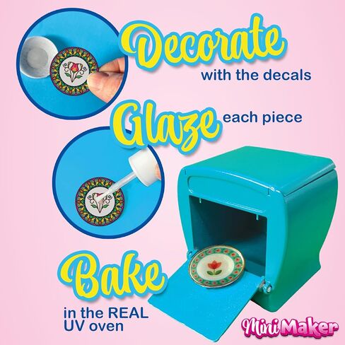 Mini Maker Tea Party Creations – Paint Your Own Tea Set with UV Oven – DIY Ceramic-Like Craft Kit for Girls – Decorate 30 Tableware Pieces, Decals & Glaze – Ages 6+ in Saudi Arabia