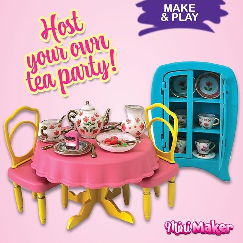 Mini Maker Tea Party Creations – Paint Your Own Tea Set with UV Oven – DIY Ceramic-Like Craft Kit for Girls – Decorate 30 Tableware Pieces, Decals & Glaze – Ages 6+ in Saudi Arabia