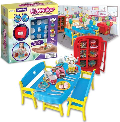 Mini Maker Tea Party Creations – Paint Your Own Tea Set with UV Oven – DIY Ceramic-Like Craft Kit for Girls – Decorate 30 Tableware Pieces, Decals & Glaze – Ages 6+ in Saudi Arabia