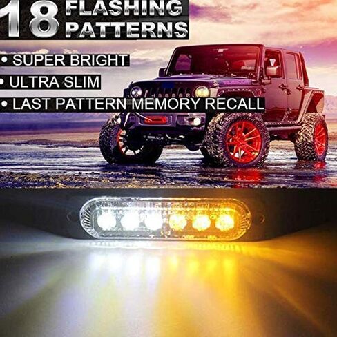 أضواء ستروب LED بيضاء كهرمانية، شريط ضوء فلاش للطوارئ لشاحنة السيارة 12 فولت وامض LED فلوش جبل LED ضوء تحذير للسيارات والشاحنات (4 قطع أبيض كهرماني) in Kuwait