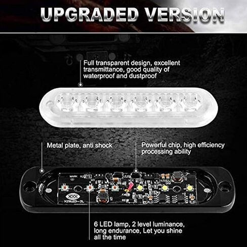 أضواء ستروب LED بيضاء كهرمانية، شريط ضوء فلاش للطوارئ لشاحنة السيارة 12 فولت وامض LED فلوش جبل LED ضوء تحذير للسيارات والشاحنات (4 قطع أبيض كهرماني) in Kuwait