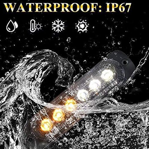 أضواء ستروب LED بيضاء كهرمانية، شريط ضوء فلاش للطوارئ لشاحنة السيارة 12 فولت وامض LED فلوش جبل LED ضوء تحذير للسيارات والشاحنات (4 قطع أبيض كهرماني) in Kuwait