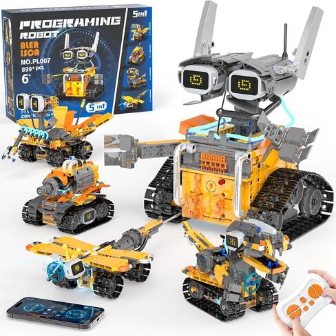 5in1 STEM Robot Building Kits for Kids 6-12, App & Remote Control STEM Dinosaur Tank Robot Building Toys for Kids, 899Pcs DIY Science Building Sets, Erector Sets for Boys Girls Birthday Xmas Gifts in Saudi Arabia